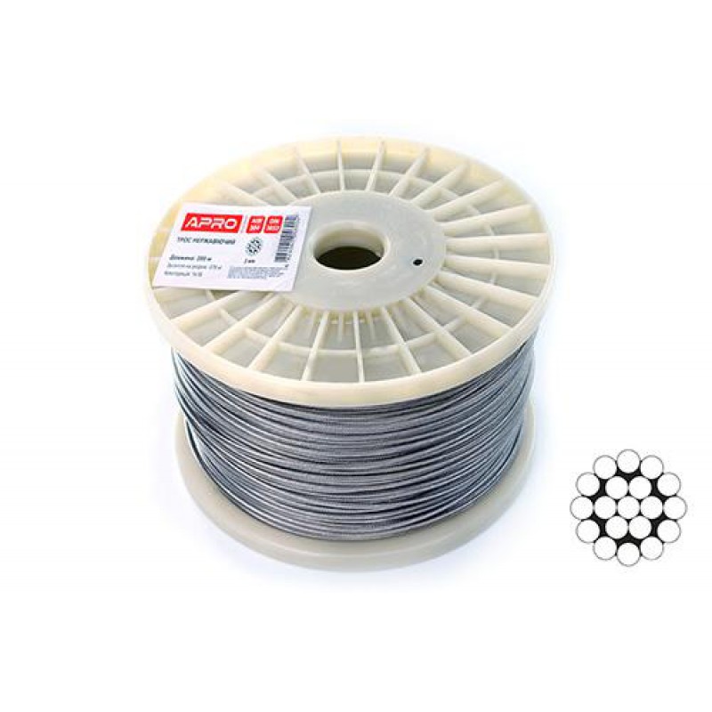 Трос 1мм DIN 3053 (1х19) нержавеющий А2 200м APRO