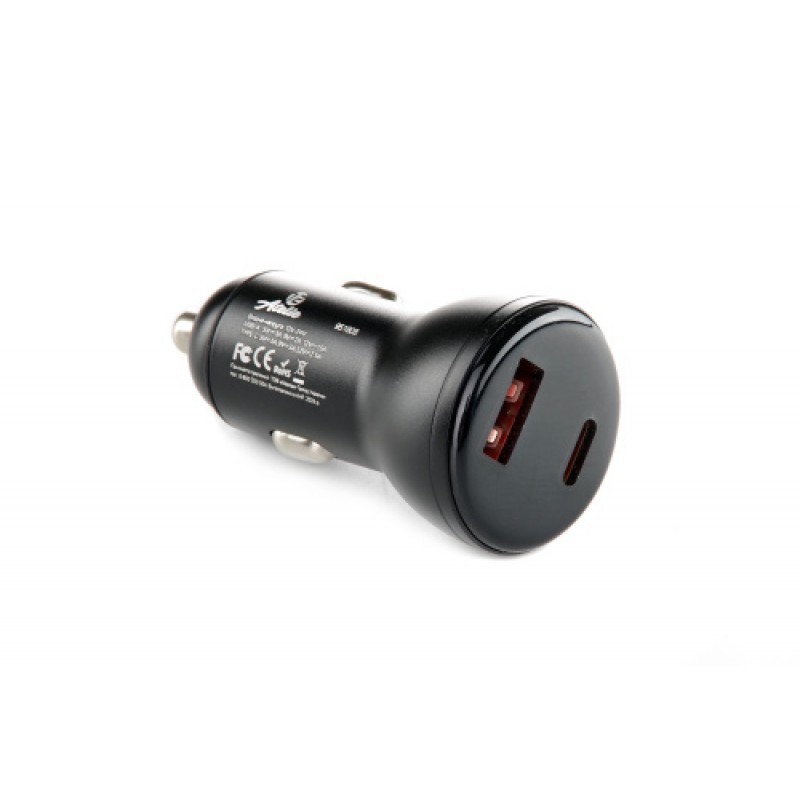 Автомобильное зарядное устройство USB/Tipe-C (12/24V - 5V 3A) черный 12 Atelie