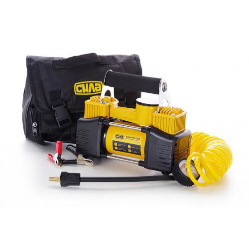 Компрессор автомобильный двухпоршневой (85л/мин; 10Атм; 18А) (витой шланг) СИЛА