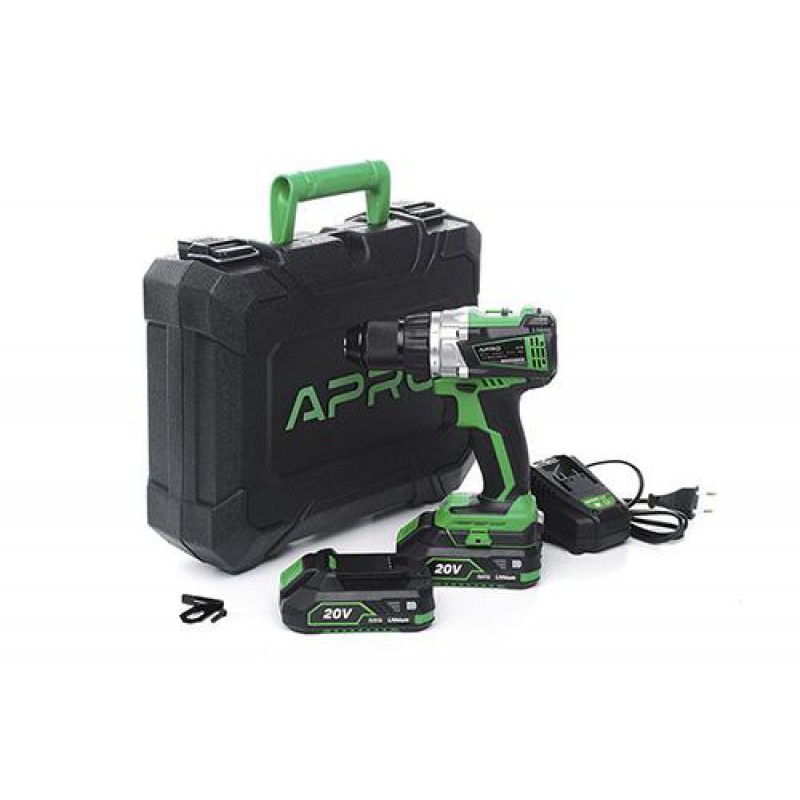 Дрель-шуруповерт бесщеточный APRO 20В, 2А, 20DB, 2 АКБ, ЗУ, кейс