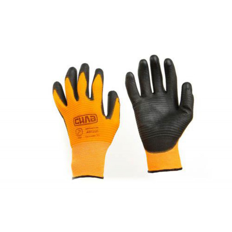 Рукавички з ПУ покриттям р10 (оранж+чорний манжет) СИЛА