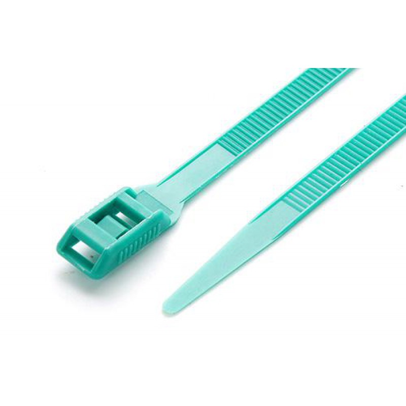 Стяжка кабельна з низьким профілем замку 8x400 бірюзовий (100шт) APRO