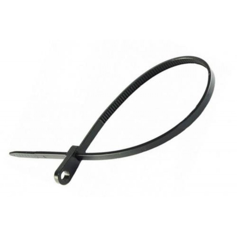 Стяжка кабельная с креплением 5x200 черная (пач 100шт) APRO