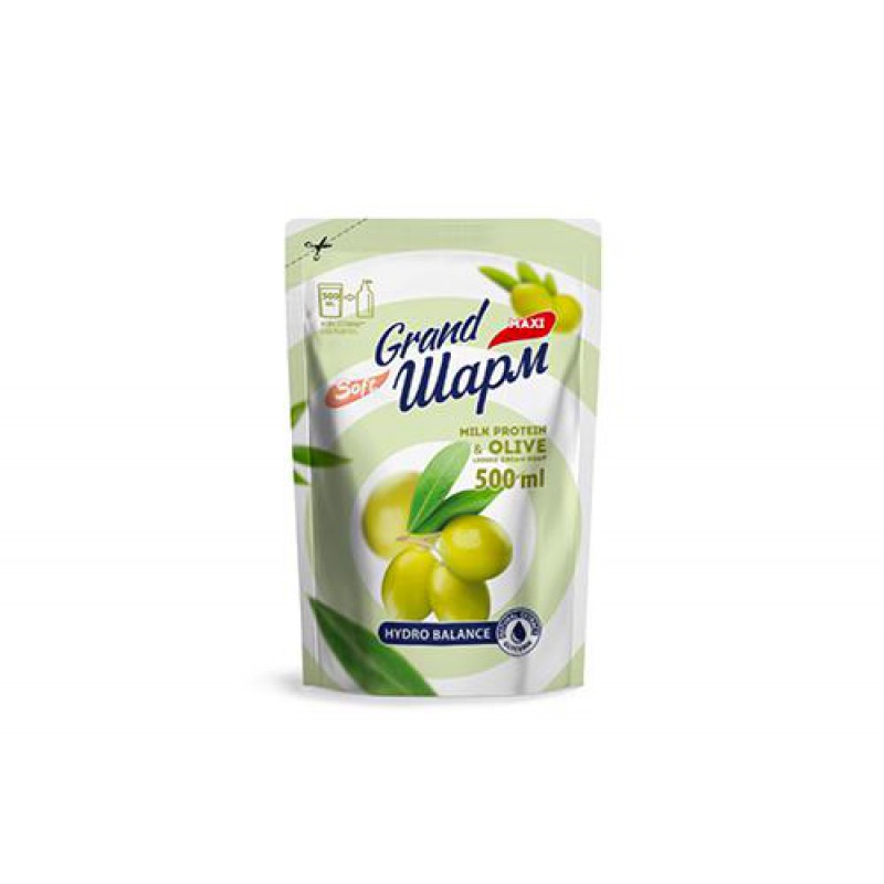 Мыло туалетное жидкое Grand Шарм Молочный протеин и Оливка 500мл (дойпак)