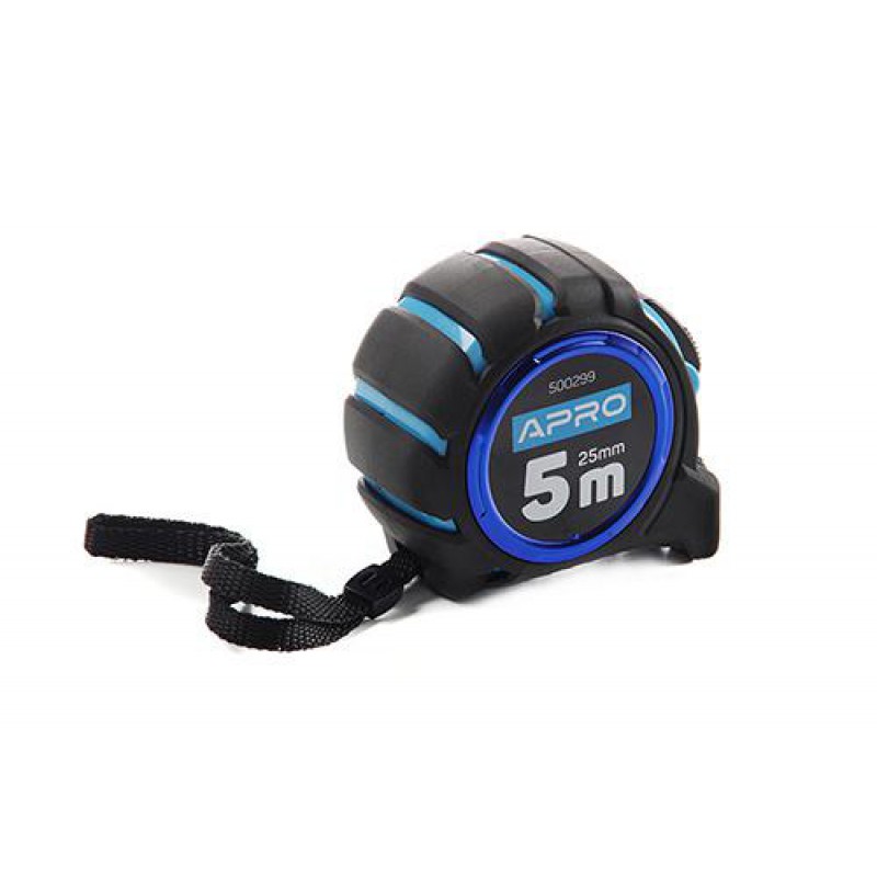 Рулетка магнитная обрезиненная автостоп, двойной зацеп 5мх25мм APRO