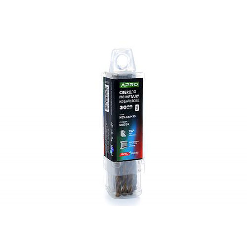 Свердло по металу кобальтове HSS-Co/M35 Ø3.0мм (тубус, кратно 10шт) PRO APRO