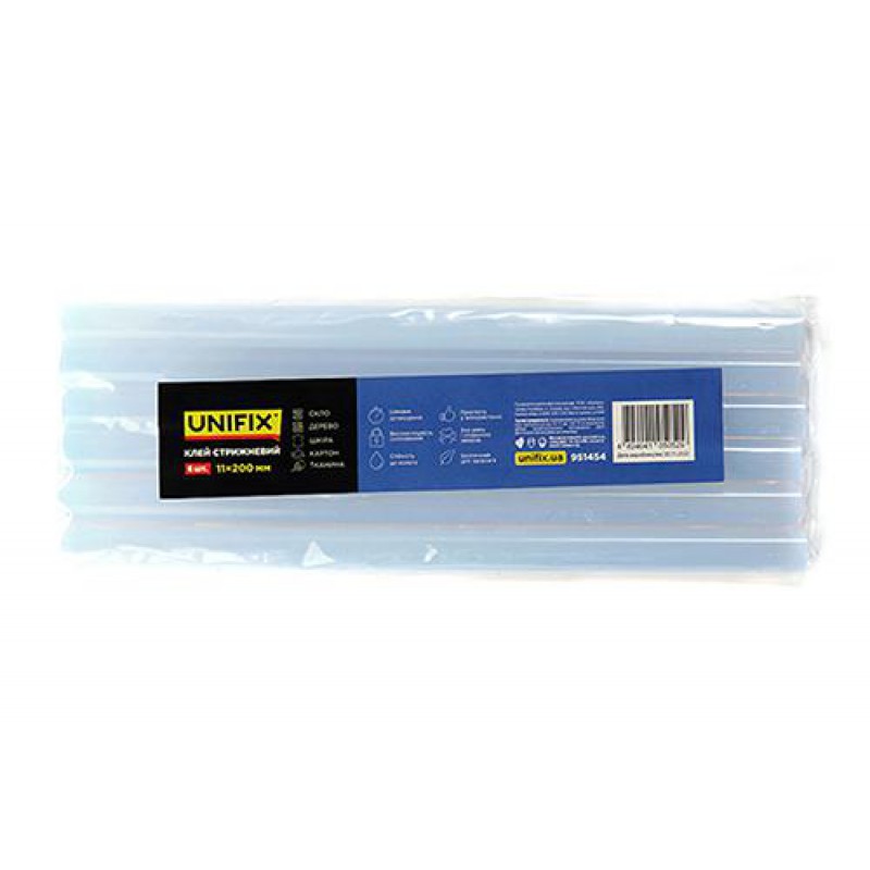 Клей стержневой прозрачный 11.0х200мм 6шт (пакет) UNIFIX