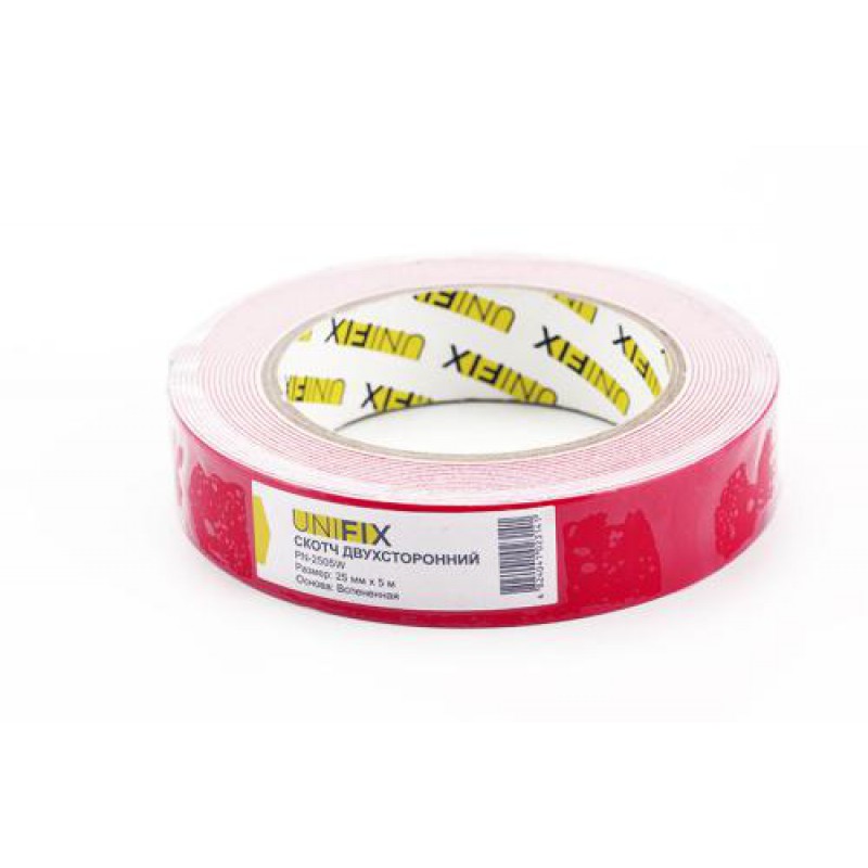 Стрічка клейка двостороння на вспіненій основі 25мм*5м біла UNIFIX