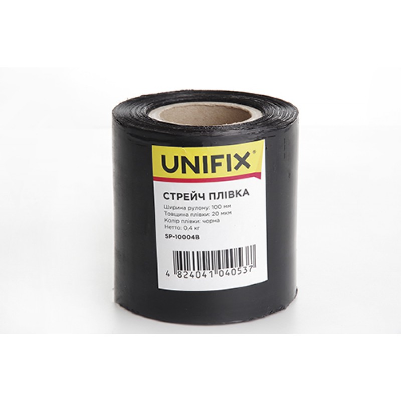 Стретч пленка 100мм 0,4кг (20мкм) черная, втулка 100г UNIFIX