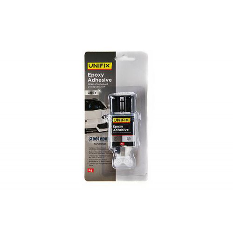 Клей эпоксидный двухкомпонентный для металла шприц (серый) 6г UNIFIX
