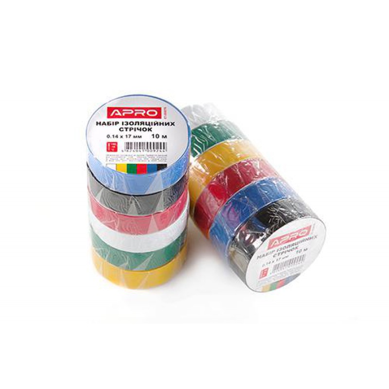 Набір ізоляційної стрічки 0,14мм*17мм*10м чорна, синя, червона, жовта, зелена, біла APRO
