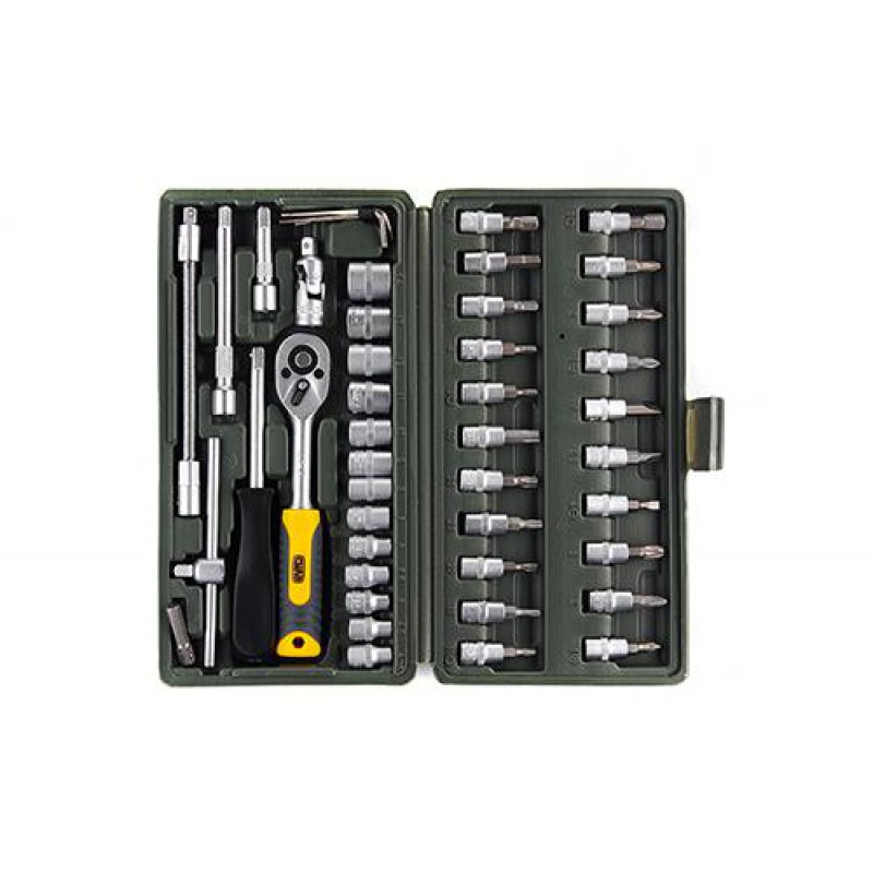 Набор насадок (инструментов) торцевых c трещоткой CrV 1/4, (72Т) (46шт)