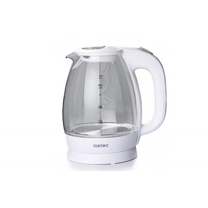 Электрочайник EK-03GW 1.7л, 1850-2200Вт, корпус стекло, белый Metec