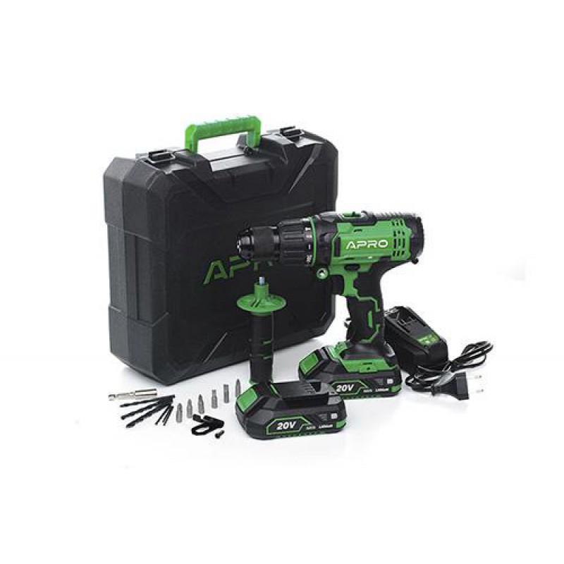 Дрель-шуруповерт ударный APRO 20В, 2А, 20HD 2 АКБ, ЗУ, кейс