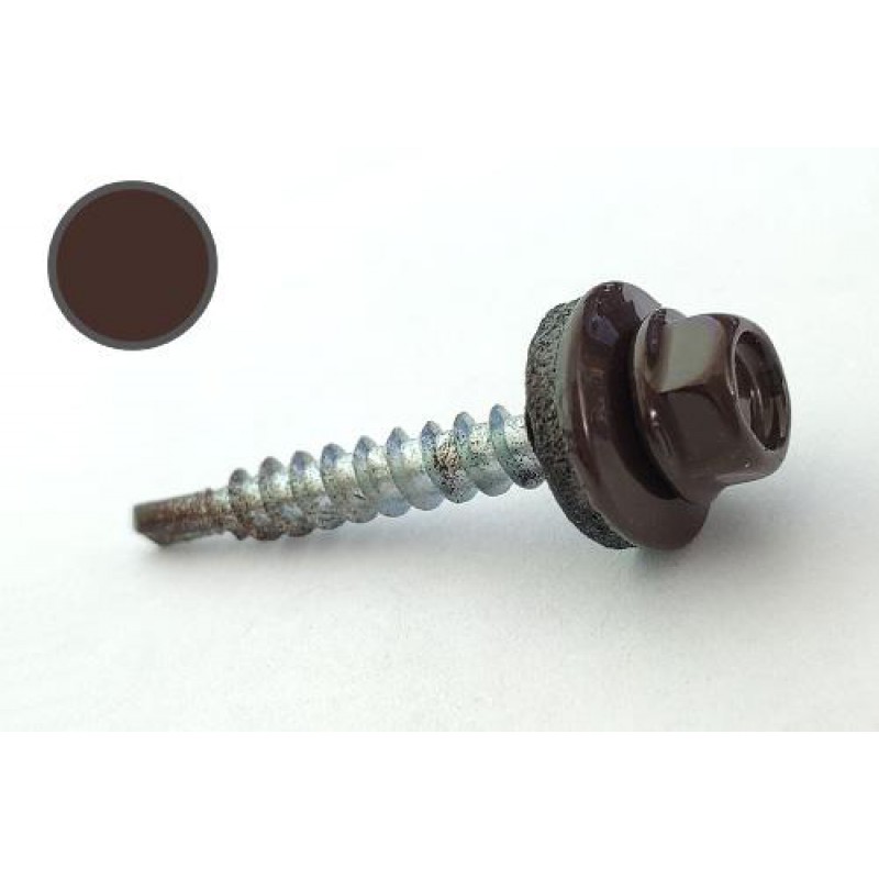 Саморез кровельный 4,8*35 DIN 7504K RAL 8017 по дереву (пач 50шт) (цвет - шоколадно-коричневый) APRO