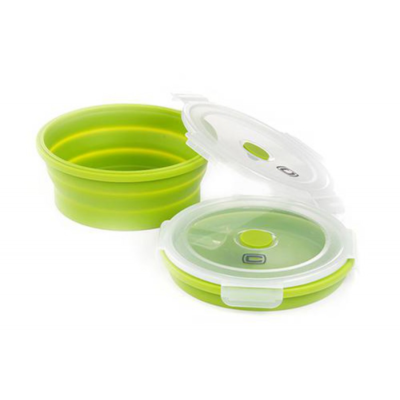 Ланчбокс складной с крышкой-защелкой круглый зеленый 900мл СИЛА