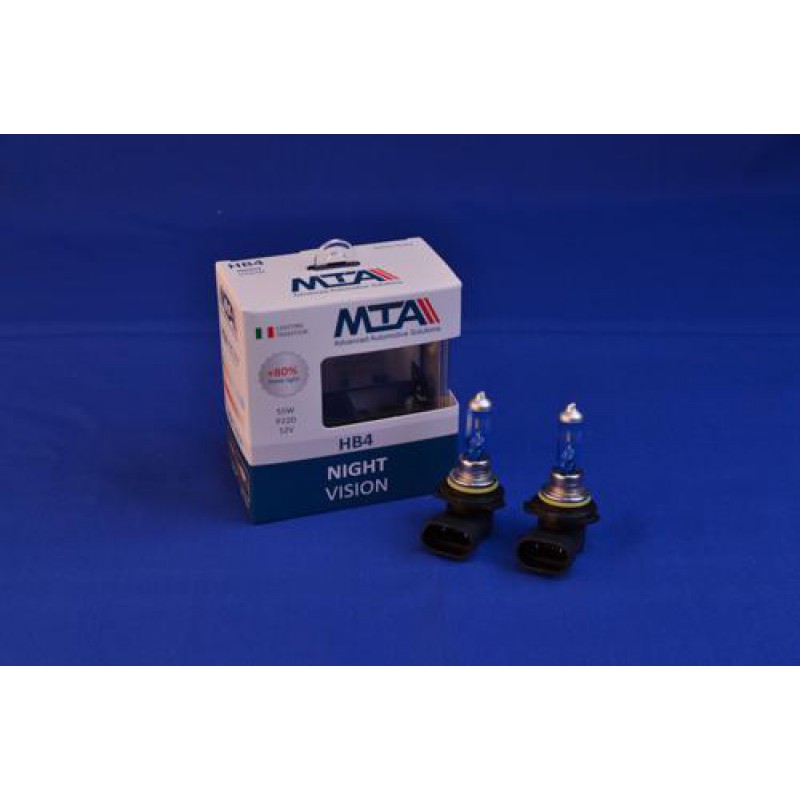Лампа автомобільна HB4 12V 55W P22D NIGHT VISION +80% (2шт) (ближня/дальня, протитуманна) MTA