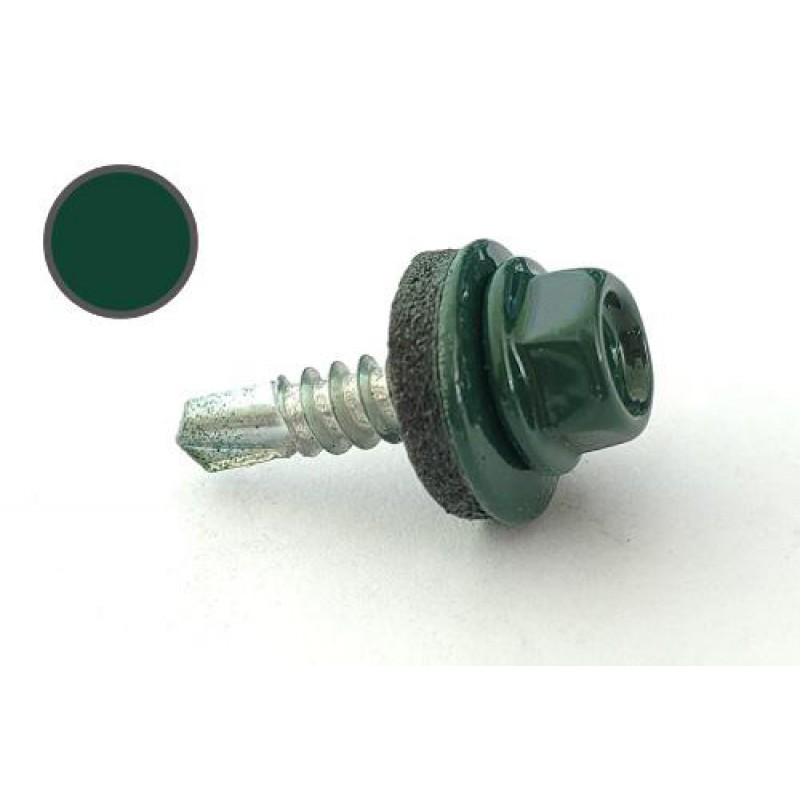 Саморез кровельный 4,8*19 DIN 7504K RAL 6005 по металлу (пач 50шт) (цвет - зелёный мох) APRO