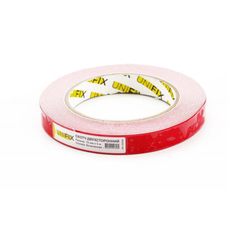 Стрічка клейка двостороння на вспіненій основі 15мм*5м біла UNIFIX