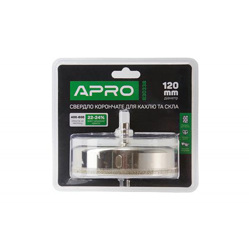 Свердло трубчате с алмазним напиленням для скла і кахлю 120мм APRO