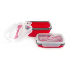 Ланчбокс складной с крышкой-защелкой и ловилкой красный 600мл СИЛА