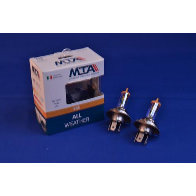 Лампа автомобільна H4 12V 60/55W P43T ALL WEATHER (2шт) (ближня/дальня, протитуманна) MTA