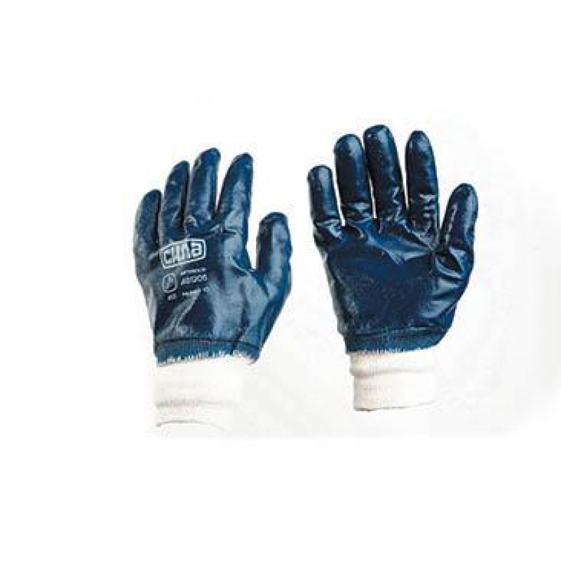 Перчатки с нитриловым покрытием р10 (синие манжет) СИЛА