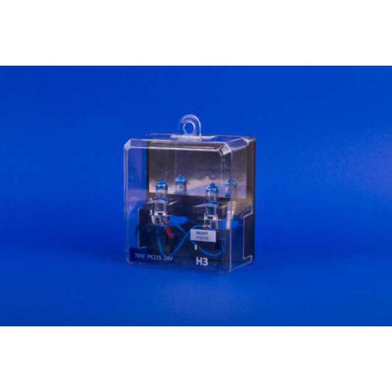 Лампа автомобільна H3 24V 70W PK22S 1100lm 4000К NIGHT VISION +80% (ближня/дальня, протитуманна) (нейтральний білий спектр) (2шт) MTA
