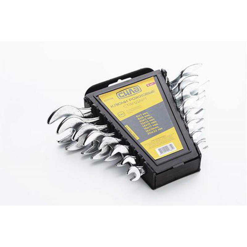 Набор ключей рожковых Стандарт 6x7, 8x9, 10x11, 12x13, 14x15, 16x17, 18х19,20х22мм (8шт) СИЛА