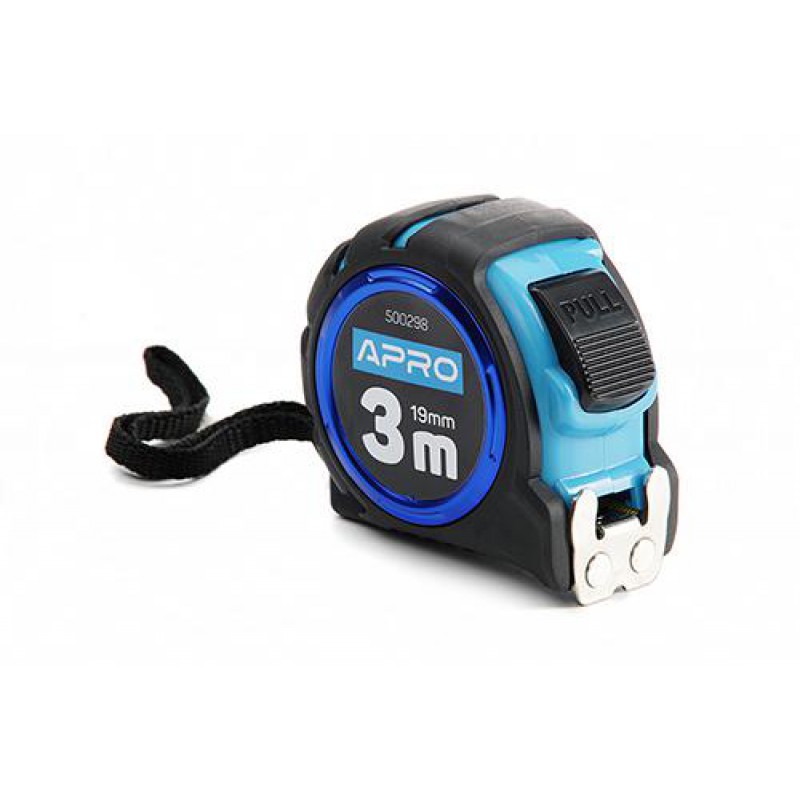 Рулетка магнитная обрезиненная автостоп, двойной зацеп 3мх19мм APRO