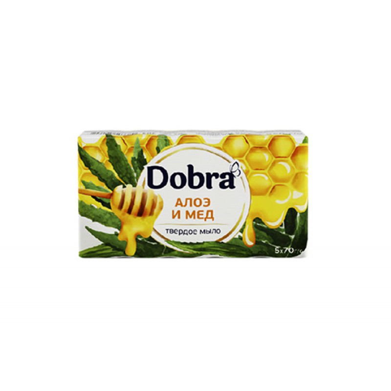 Мило туалетне тверде косметичне 5*70г екопак ТМ Dobra Алое та мед