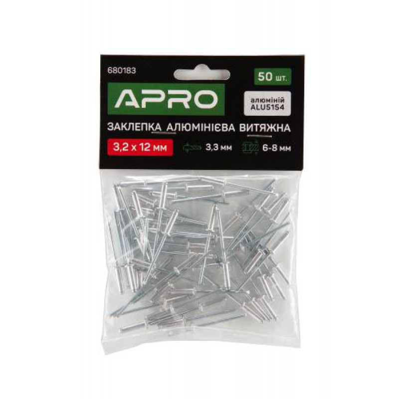 Заклепка алюминиевая вытяжная 3.2х12мм 50шт APRO