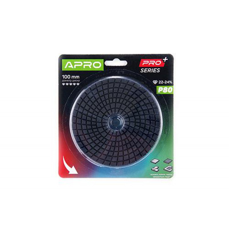Коло алмазне шліфувальне на липучці 100мм Р80 APRO PRO