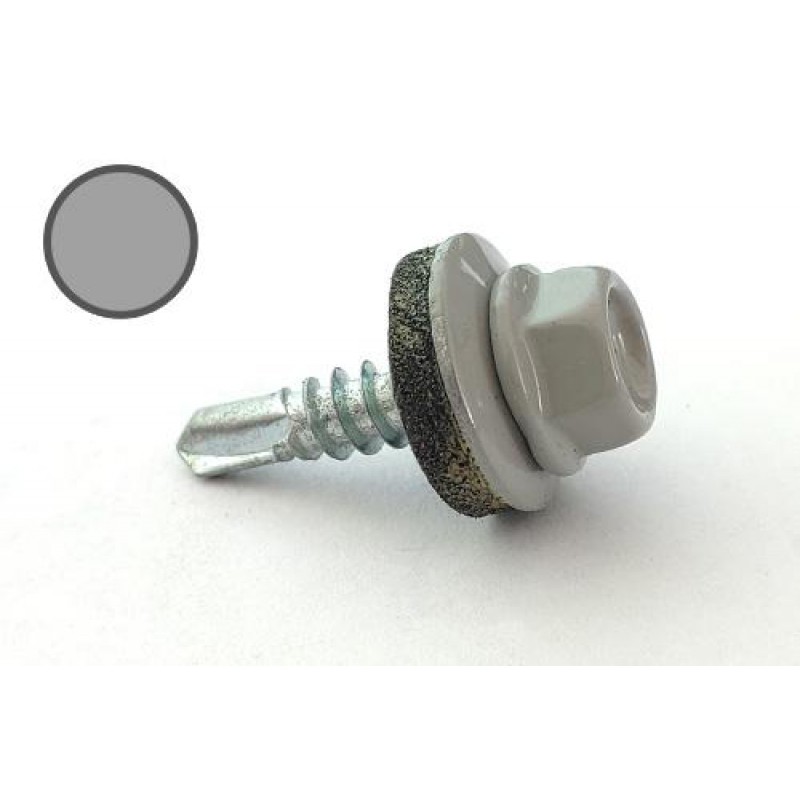 Саморез кровельный 4,8*19 DIN 7504K RAL 9006 по металлу (пач 50шт) (цвет - бело-алюминиевый) APRO