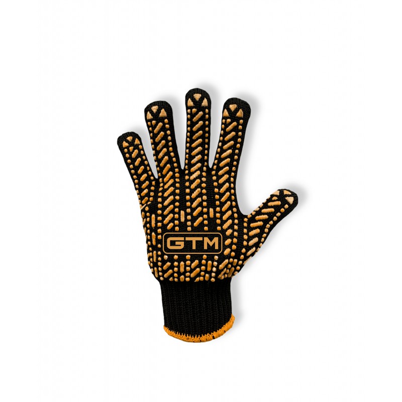 Перчатки трикотажные черные ТМ GTM LUX, оранжевая ПВХ р.10 5611