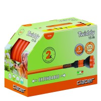 Шланг поливальний пружинний Claber 1/2' TWIDDY 15м, з конекторами та розпилювачем.