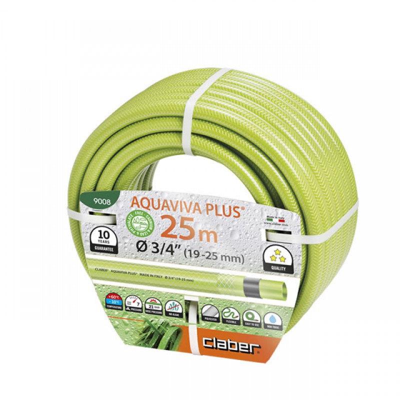 Шланг поливочный Claber 3/4', 25м Aquaviva Plus, салатовый