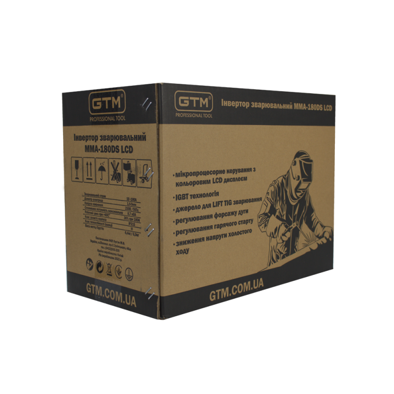 Инвертор сваривал. GTM MMA-180DS LCD, 180А, 1,6-4,0мм, 220В дисплей