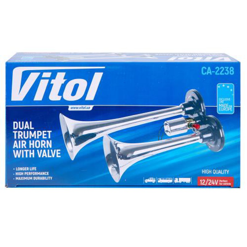 Сигнал пневматичний VITOL/CA-2238/CIKADA 2 дудки, метал 12В/24В
