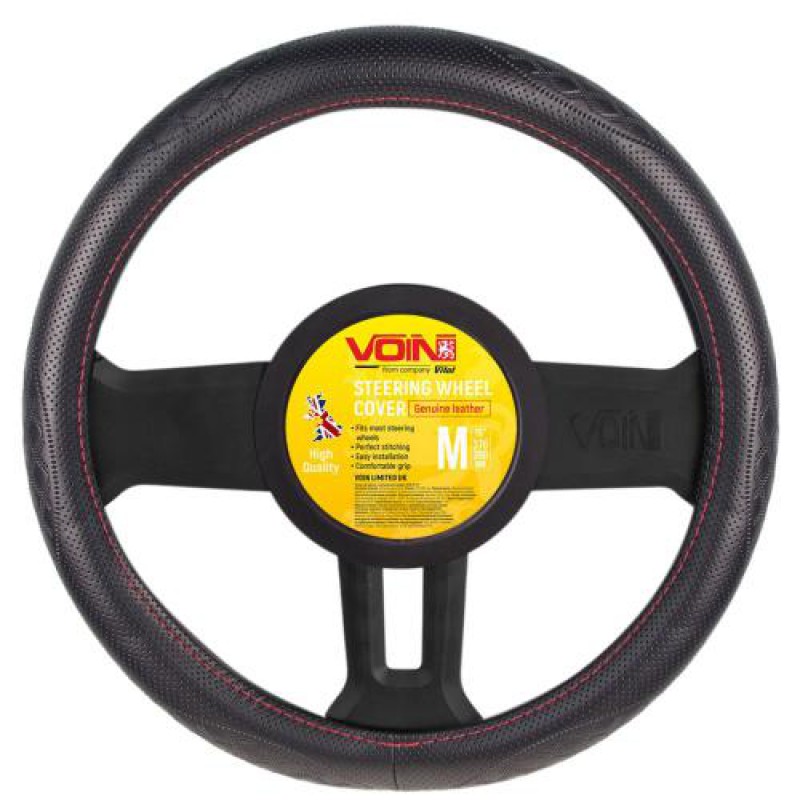 Чехол руля VLOD-L941 BK/RD M черн/БО/один шов/кожа Чехол руля VLOD-L941 BK/RD M черн/БО/один шов/кожа
