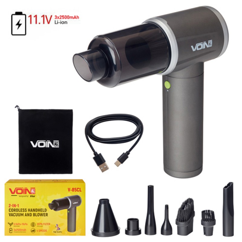 Пылесос 'VOIN' V-85CL 130W/АКБ-3x2500mAh/влажная и сухая чистка/сумка