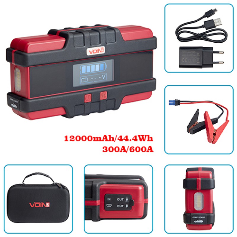 Пуско-зарядное устройство VOIN JS-600 12000mAh/44,4Wh/12V START-300A/600A/фонарь
