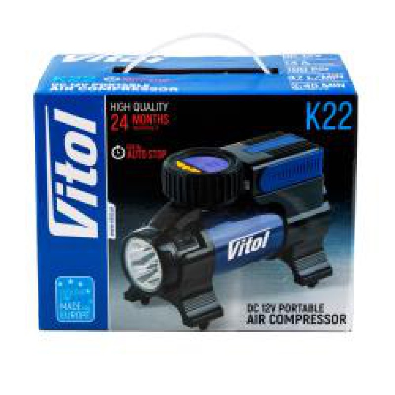 Компрессор "ViTOL" K-22 100psi/14Amp/37л/Фонарь/Автостоп/прикуриватель Компрессор "ViTOL" K-22 100psi/14Amp/37л/Фонарь/Автостоп/прикуриватель