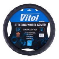 Чохол на кермо VL121022 BK M чорний/БО/шкіра один шов