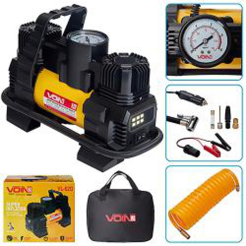 Компрессор автомобильный 'VOIN' VL-620 150psi/15A/85л/прикур./фонарь/переходник на клеммы/2 цилиндра