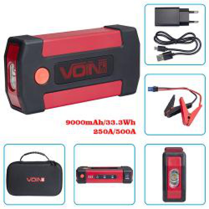 Пуско-зарядное устройство VOIN JS-500 9000mAh/33,3Wh/12V START-250A/500A/фонарь