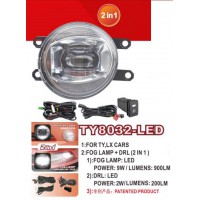 Фары доп.модель Toyota Cars/TY-8032L/LED-12V9W900Lm+DRL-12V2W200Lm/FOG+DRL/эл.проводка (TY-8032-LED 2в1)