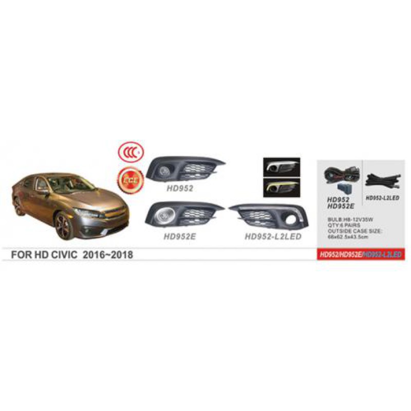 Фари дод. модель Honda Civic/2016-/HD-952E/H8-12V35W/ел.проводка