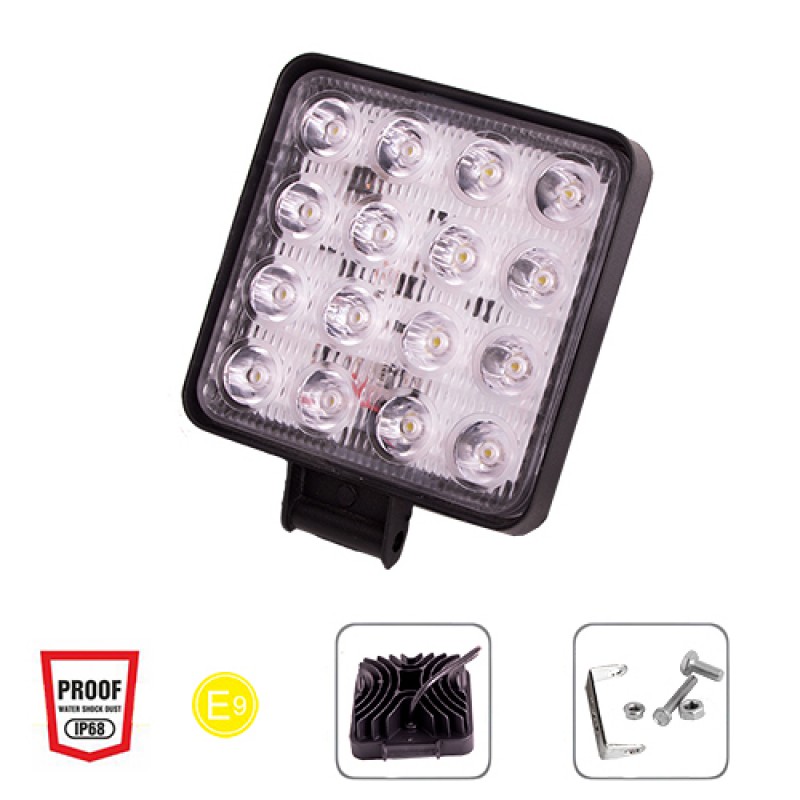 Фара рабочего света WLP-48S1F5 SPOT 16Led*3W (108*108*50)/10-30V/48W/6000K