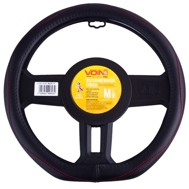 Чохол на кермо VLOD-LF2161 BK R M чорний/БО/шкіра один шов/flat